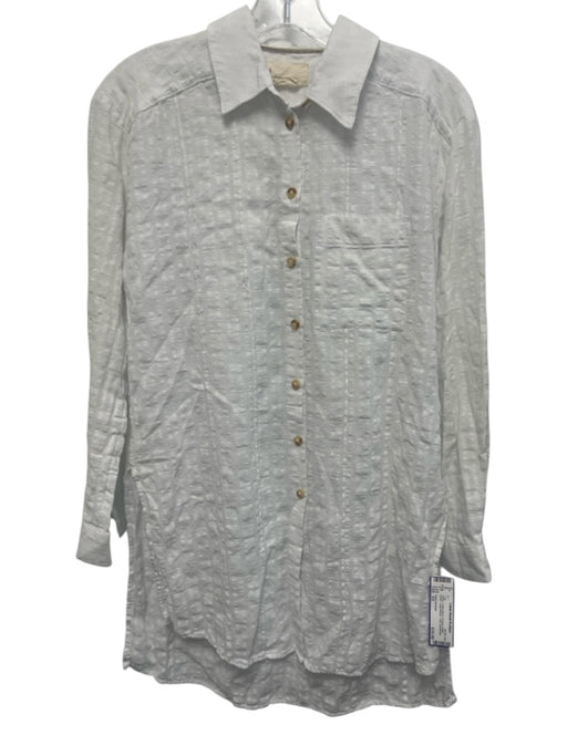 Anthropologie Size XS White Cotton Blend Pocket Button Down Long Sleeve Top White / XS