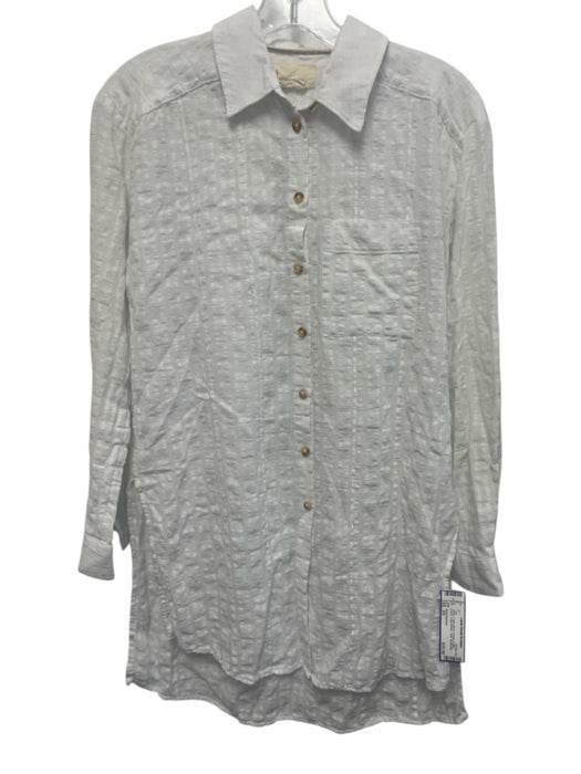 Anthropologie Size XS White Cotton Blend Pocket Button Down Long Sleeve Top White / XS