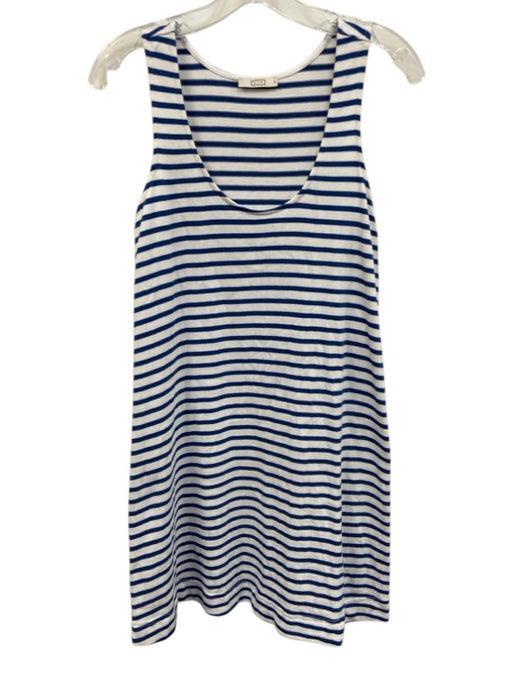 AYR Size XS White & Blue Cotton Striped Sleeveless Round Neck Shift Dress White & Blue / XS