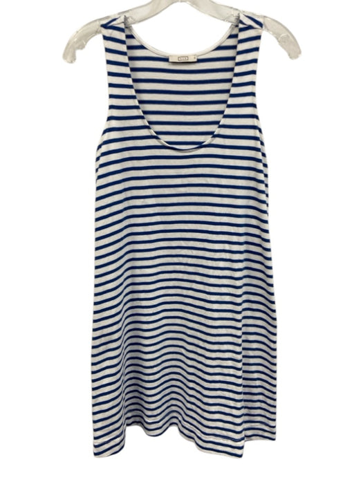 AYR Size XS White & Blue Cotton Striped Sleeveless Round Neck Shift Dress White & Blue / XS