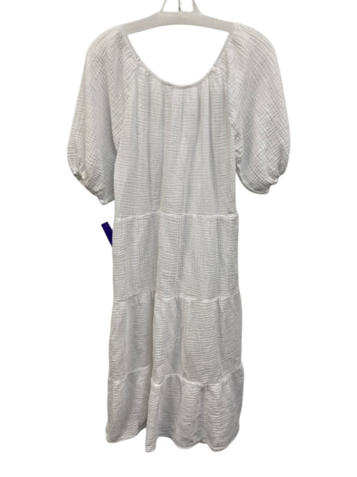 Nation Size XS White Cotton Textured Short Puff Sleeve Tiered Midi Dress White / XS
