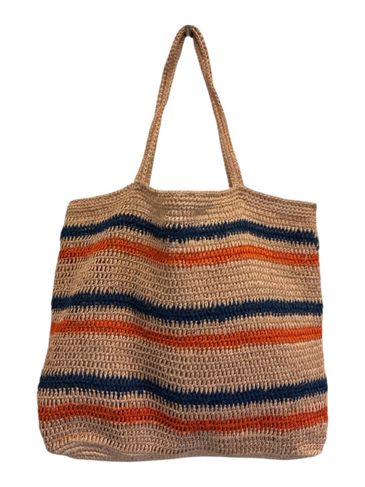 Someware Tan, Orange & Blue Straw Woven Double Handle Tote Bag Tan, Orange & Blue / XL