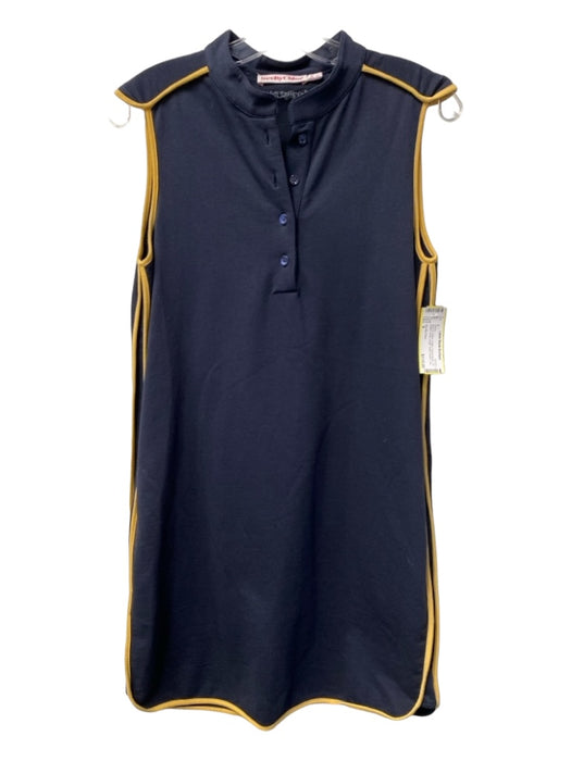 See By Chloe Size 4 Navy & Yellow Cotton Round Neck 3/4 Button Knee Length Dress Navy & Yellow / 4