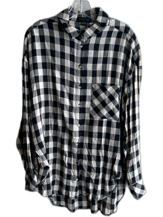 Sanctuary Size XS Ivory & Black Cotton Blend Collared Button Down Plaid Top Ivory & Black / XS