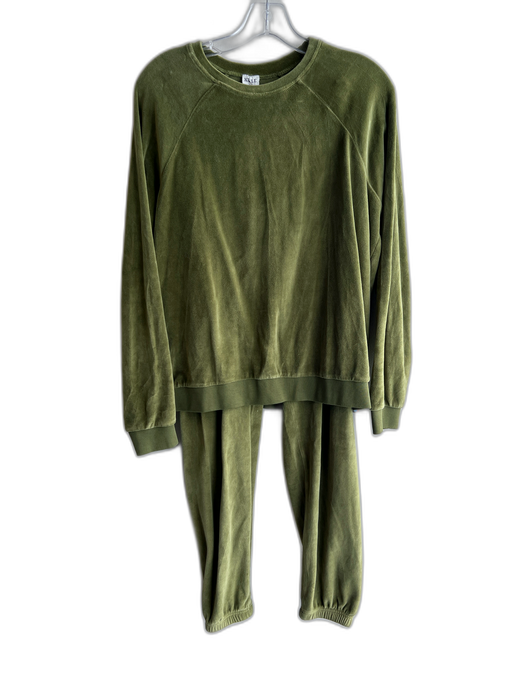 Kule Size XS Olive Green Cotton Velvet Round Neck Long Sleeve Pant Set Olive Green / XS