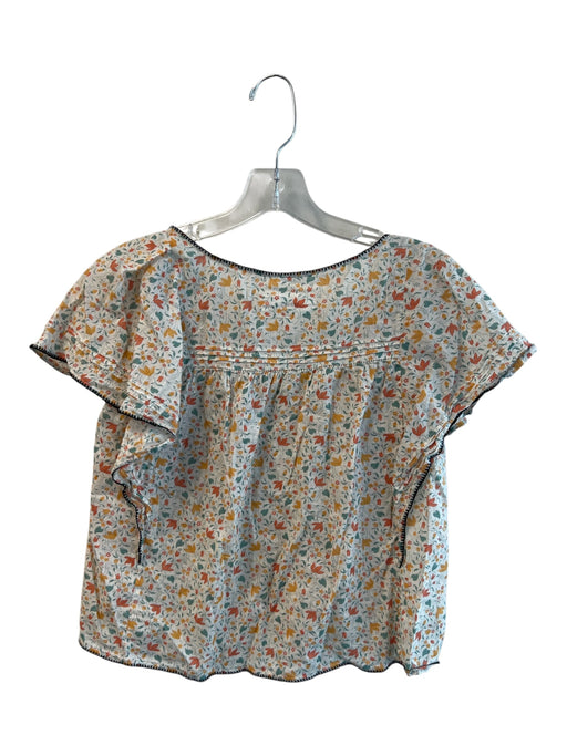 The Great Size 0 White & Multi Cotton Button Down Floral Short Sleeve Hi Lo Top White & Multi / 0