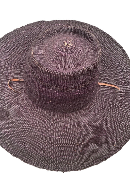 No Brand Dark Purple Straw Leather Strap Braided Sun Hat Dark Purple / One Size