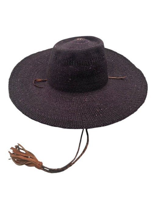 No Brand Dark Purple Straw Leather Strap Braided Sun Hat Dark Purple / One Size