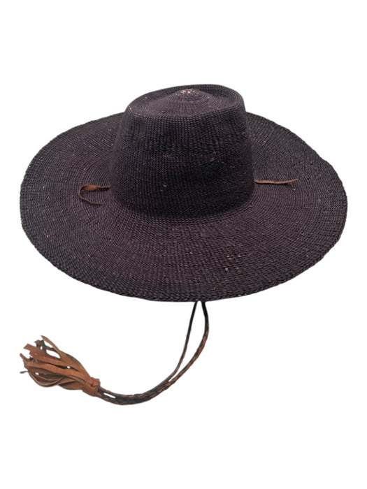 No Brand Dark Purple Straw Leather Strap Braided Sun Hat Dark Purple / One Size