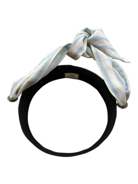 Sunshine Tienda Beige, White, Blue Straw Ribbon Straps Wide Brim Round Crown Hat Beige, White, Blue / One Size