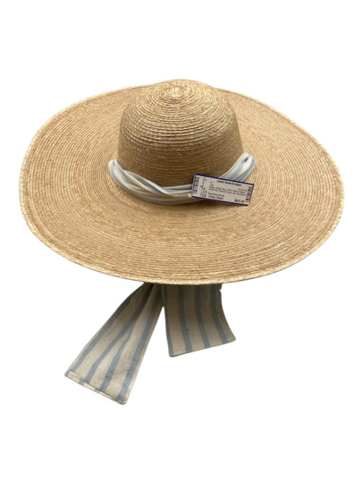 Sunshine Tienda Beige, White, Blue Straw Ribbon Straps Wide Brim Round Crown Hat Beige, White, Blue / One Size