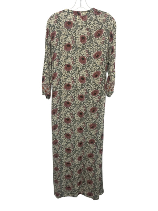 Natalie Martin Size XS Beige, Pink, Green Rayon Floral Side Slits Midi Dress Beige, Pink, Green / XS