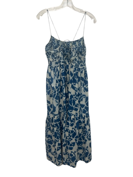 Mirth Size XS Blue & White Cotton shibori dyed Shirred Criss Cross Back Dress Blue & White / XS