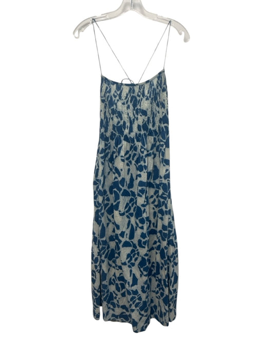 Mirth Size XS Blue & White Cotton shibori dyed Shirred Criss Cross Back Dress Blue & White / XS