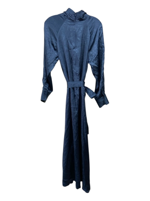 Adolfo Dominguez Size 40 Blue Acetate Wrinkle Affect Long Sleeve Sash Inc Dress Blue / 40