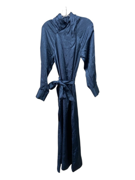 Adolfo Dominguez Size 40 Blue Acetate Wrinkle Affect Long Sleeve Sash Inc Dress Blue / 40
