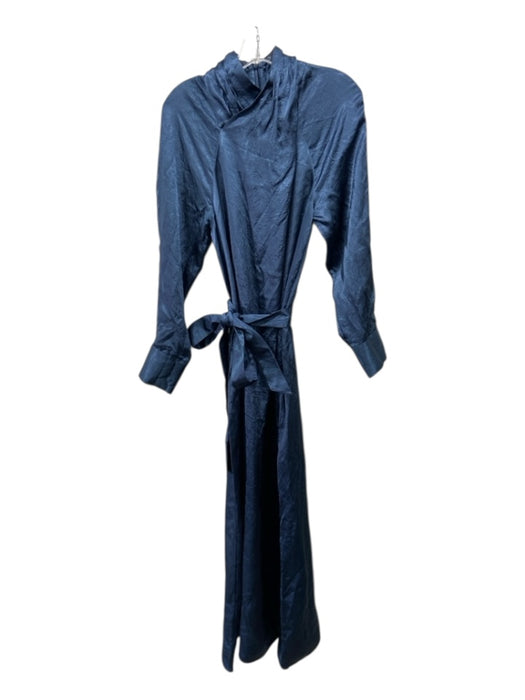 Adolfo Dominguez Size 40 Blue Acetate Wrinkle Affect Long Sleeve Sash Inc Dress Blue / 40