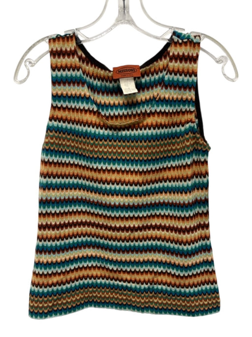 Missoni Size S Brown & Blue Wool & Rayon Sleeveless Tank Abstract Stripe Top Brown & Blue / S
