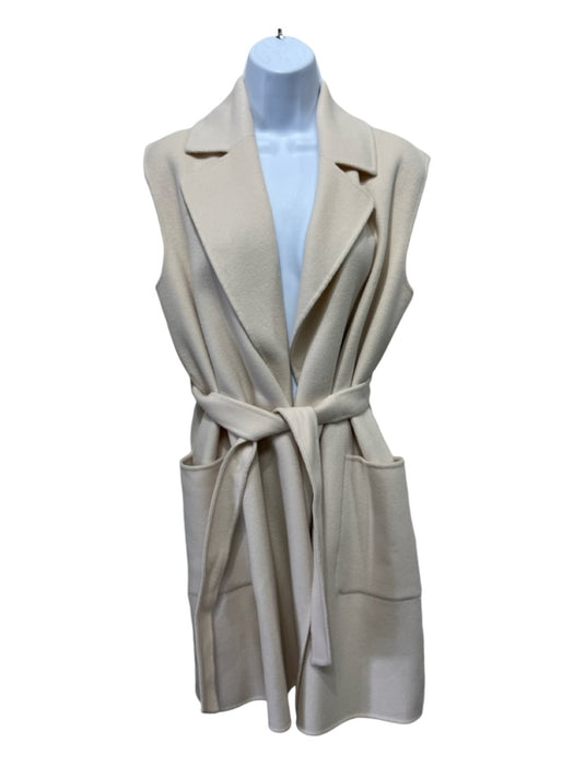 Max Mara Weekend Size 8 Cream Virgin Wool Sleeveless 2 Pocket Sash Vest Coat Cream / 8