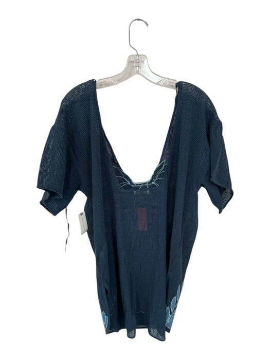 Celandine Size XXS Navy & Blue Polyester Batwing Perforated Coverup Dress Navy & Blue / XXS