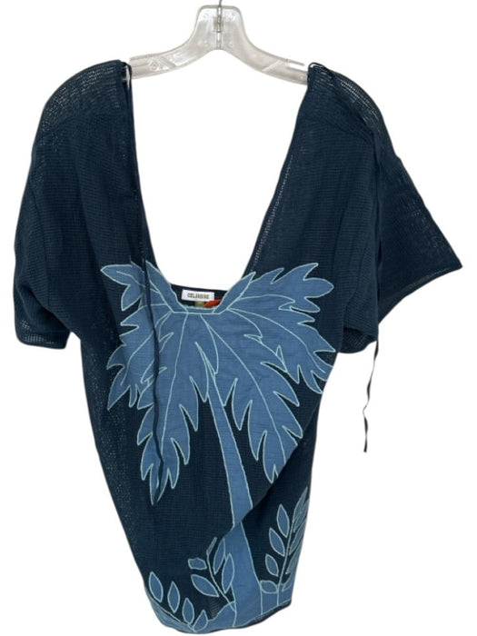 Celandine Size XXS Navy & Blue Polyester Batwing Perforated Coverup Dress Navy & Blue / XXS