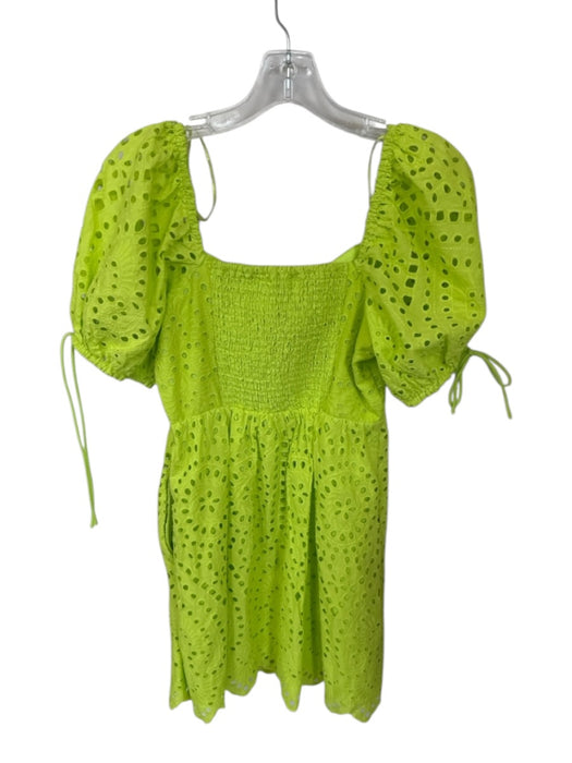 English Factory Size S Lime Green Cotton Short Balloon Sleeve Eyelet Dress Lime Green / S