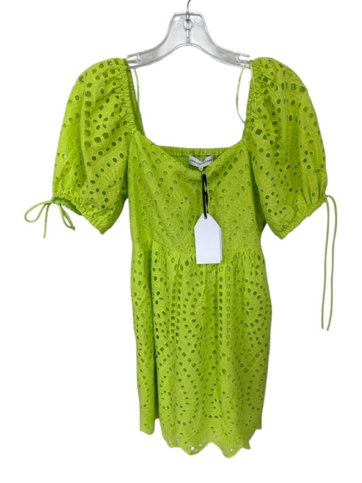 English Factory Size S Lime Green Cotton Short Balloon Sleeve Eyelet Dress Lime Green / S