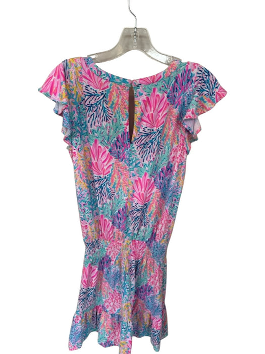 Lilly Pulitzer Size XS Pink & blue Rayon Flutter Sleeves Coral Romper Pink & blue / XS