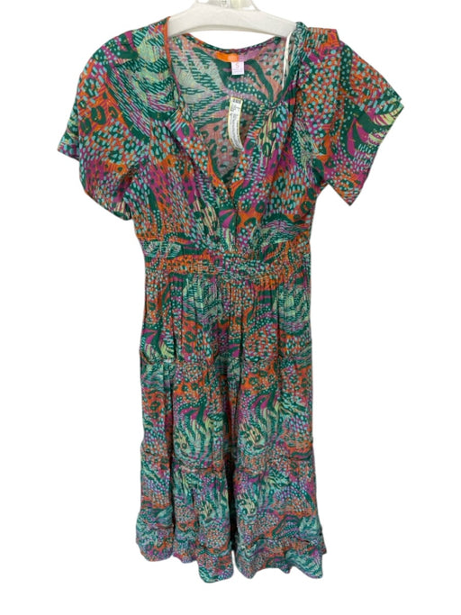 Briton Court Size S Blue Orange & Pink Cotton V Neck Gold detail Maxi Dress Blue Orange & Pink / S
