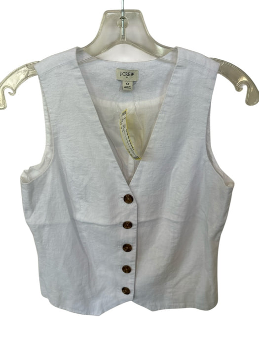J. Crew Size 0 White Linen Front Button V Neck Vest Top White / 0
