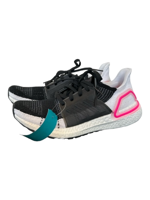 Adidas Shoe Size 6.5 Black, White, Pink Synthetic Mesh Mid Top Athletic Sneakers Black, White, Pink / 6.5