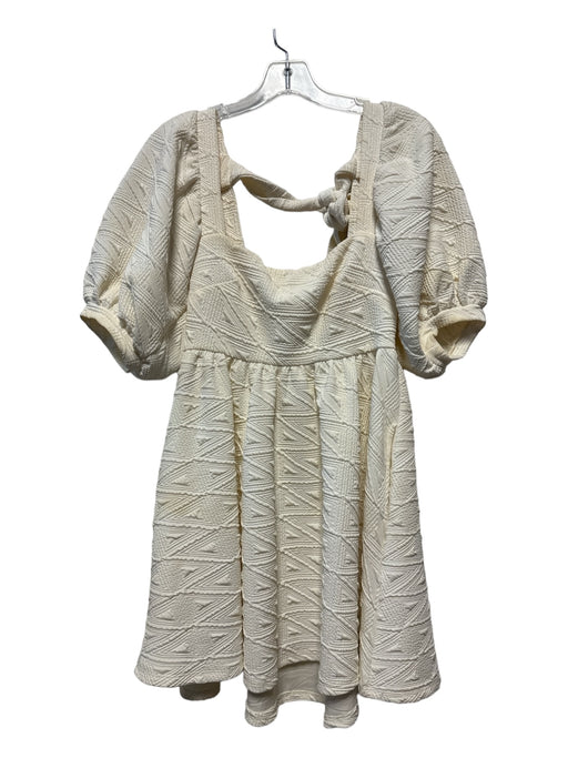 Free People Size XS Cream Polyester Blend Balloon Sleeve Jaquard Baby Doll Dress Cream / XS