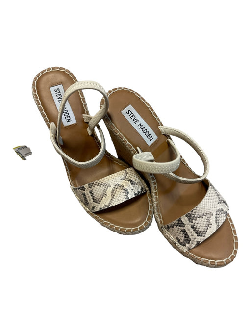 Steve Madden Shoe Size 7.5 Gray & White Vegan Leather Espadrille Wedge Sandals Gray & White / 7.5