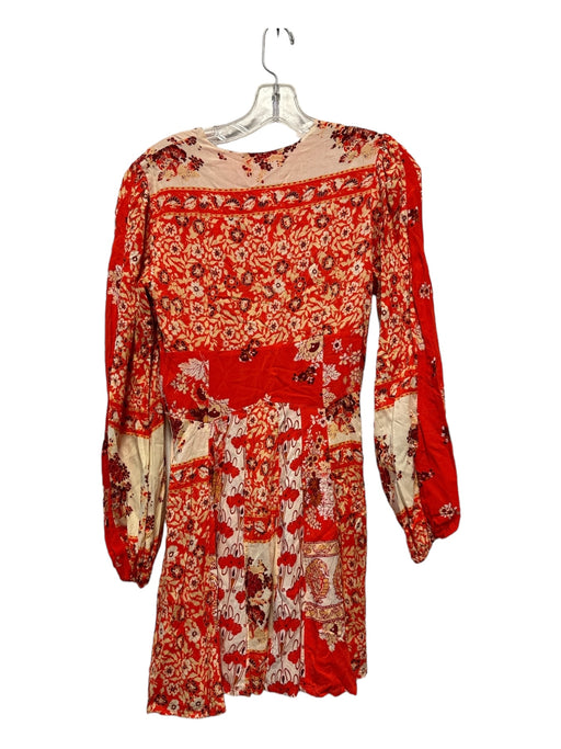 Free People Size XS Tomato Rayon Long Sleeve Flowers Dress Tomato / XS