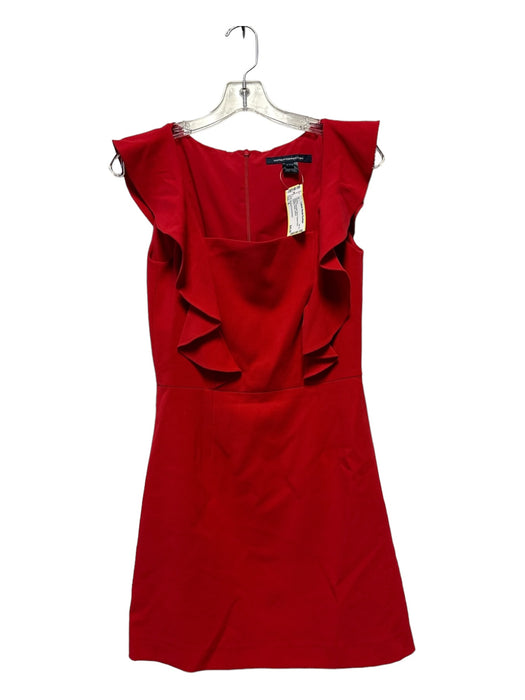 French Connection Size 6 Red Polyester Blend Square Neck Ruffle Detail Dress Red / 6