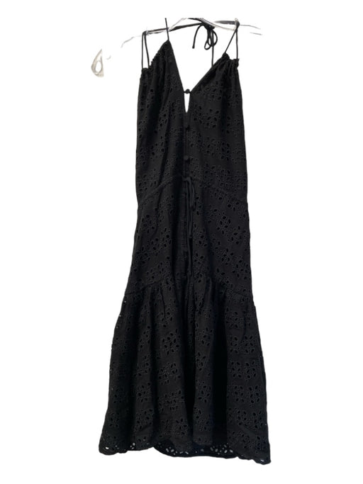 J Crew Size 8 Black Viscose Blend Halter Button Front Tie Waist Perforated Dress Black / 8