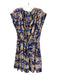 Rebecca Taylor Size 8 Navy & Multi Silk Half Button V Neck Cap Sleeve Dress Navy & Multi / 8