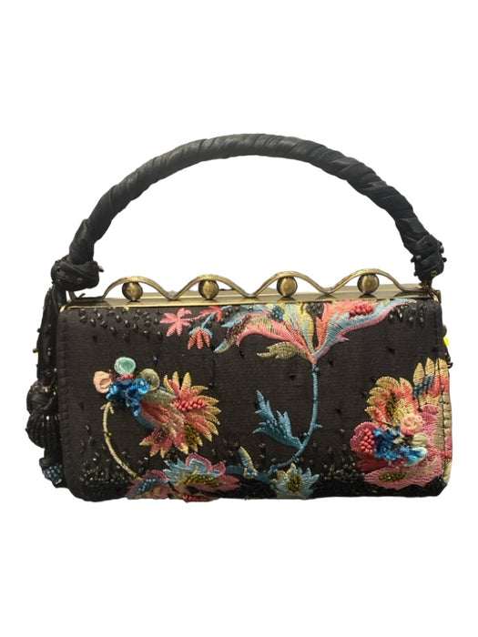 Mary Frances Black & Multi Fabric Latch Clasp Top Handle Embroidered Beaded Bag Black & Multi / XS
