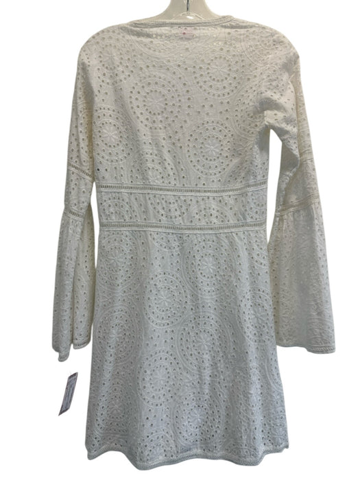 Loretta Caponi Firenze Size S White Cotton Long Sleeve Eyelet Coverup Dress White / S