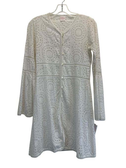 Loretta Caponi Firenze Size S White Cotton Long Sleeve Eyelet Coverup Dress White / S