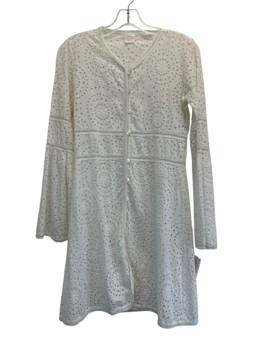 Loretta Caponi Firenze Size S White Cotton Long Sleeve Eyelet Coverup Dress White / S