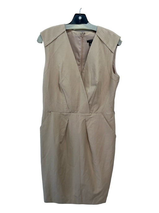 Ann Taylor Size 10 Tan Rayon Tank Front Pleat V Neck Pockets Dress Tan / 10