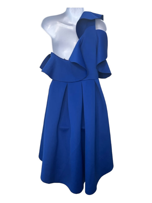 Asos Size 10 Blue Neoprene Midi High Low Ruffle Neckline One Shoulder Dress Blue / 10