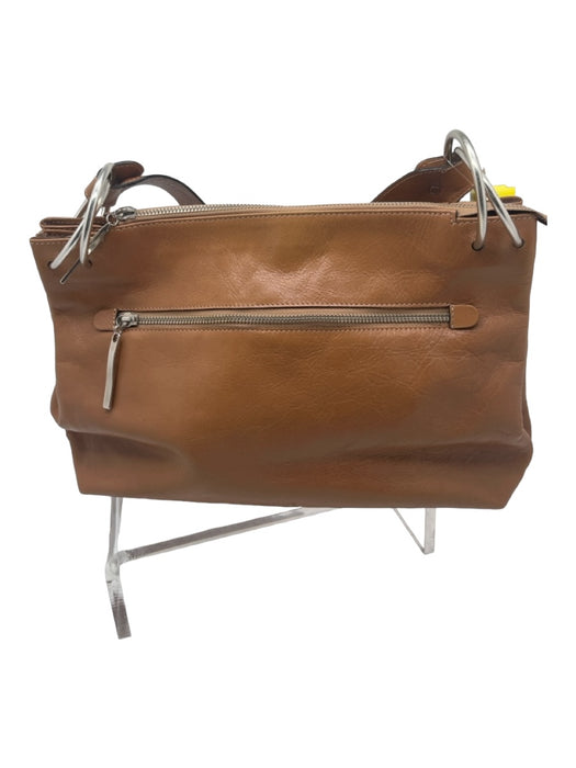 Prune Tan Leather Zipper Pocket Shoulder Bag Tan / Medium