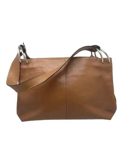 Prune Tan Leather Zipper Pocket Shoulder Bag Tan / Medium
