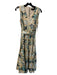 Abbey Glass Size S Cream & Green Cotton V Neck Sleeveless Floral Tiered Dress Cream & Green / S