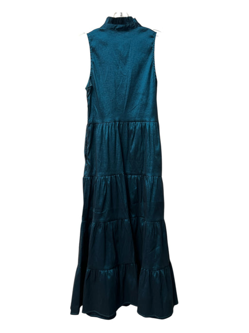Fate Size Small Teal Polyester Shiny Sleeveless Side Zip Ruffle Neckline Dress Teal / Small