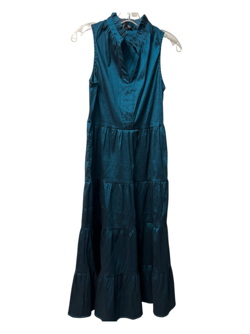 Fate Size Small Teal Polyester Shiny Sleeveless Side Zip Ruffle Neckline Dress Teal / Small