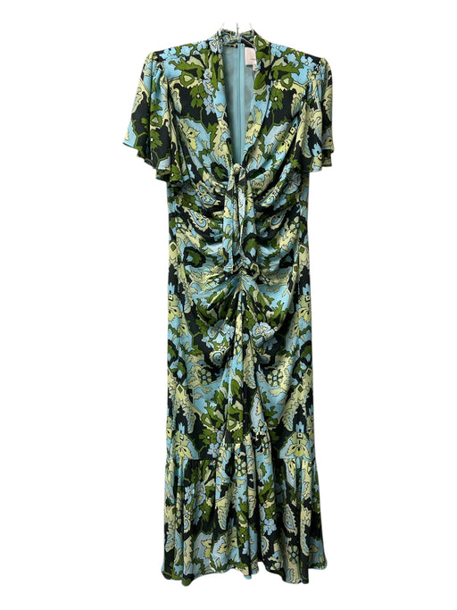 Cinq a Sept Size 4 Blue, Green & Black Polyester Lined V Neck Dress Blue, Green & Black / 4