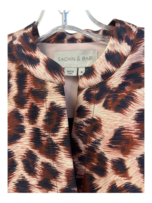 Sachin & Babi Size 4 Brown & Amber Polyester Leopard Cap Sleeve Collar Dress Brown & Amber / 4